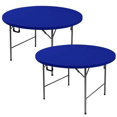 Imagem de Enjoyidea Toalhas de mesa redondas justas, 152 cm, pacote com 2 toalhas de mesa de elastano elástico azul royal - toalhas de mesa redondas pequenas elásticas dobráveis para cozinha, jantar, festa