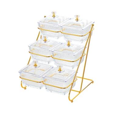 Imagem de Bothyi Tigela de servir com tampa dividida Serviço de bandeja de casa decorativa armazenamento de alimentos Removável lanche tigelas prato para chips de, Padrão de Gelo Claro