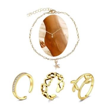 Imagem de MODRSA Anéis de dedo de ouro para mulheres, pulseiras douradas, tornozeleiras para mulheres, à prova d'água, anéis de dedo do pé não manchados, ajustáveis, joias femininas de dedão grande, anel de