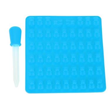 Imagem de Moldagem de Urso Gomoso Com Conta-gotas, Moldagem de Doces de Silicone de 53 Cavidades, Mini Padrão de Silicone Sem Deslizamento para Cubo de Gelo de Biscoito de Chocolate (Azul)