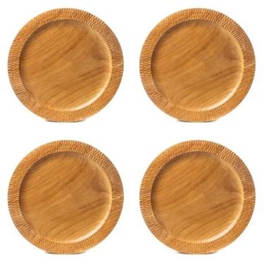 Imagem de Rainforest Bowls Conjunto de 4 pratos de servir Hassunzara esculpidos com borda javanesa de 30,5 cm – Perfeito para uso diário – adequado para quente e frio, ultraduráveis, pratos de madeira premium –