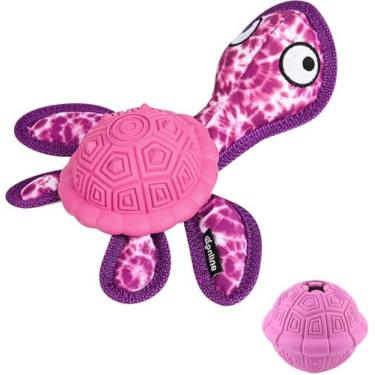 Imagem de Qonline Brinquedos de mastigar para cães, brinquedos para mastigar dentes de filhote, material de borracha durável, brinquedos para cães em forma de tartaruga com 1 peça de bola de comida com
