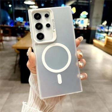 Imagem de HPQWN Para S24 Plus Luxury Matte Magnetic Case Wireless Charge Hard Cover (Para S24 Plus/Prata)