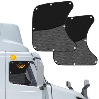 Imagem de 2 peças de proteção solar para janela lateral para semi-caminhão, meia sombra/metade transparente semibloqueador solar de janela lateral de caminhão, proteção UV semi caminhões com ventosas fixas
