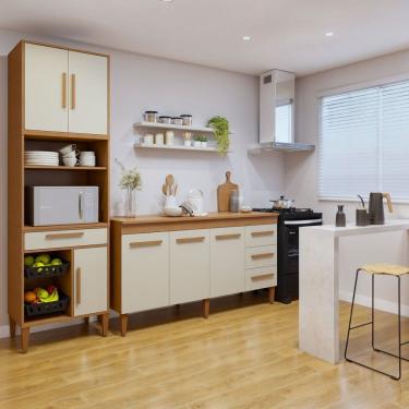 Imagem de Conjunto 2 Peças Paneleiro com Fruteira e Balcão 3 Portas Caxias Marrom/Off White