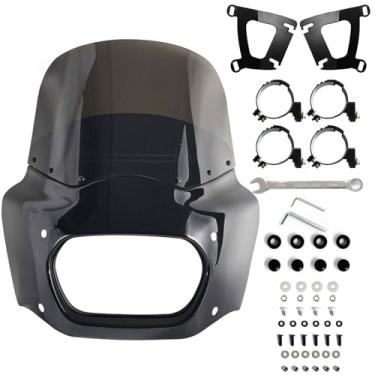 Imagem de BOSYCY Kit De Para-Brisa De Carenagem De Motocicleta, Carenagem Preta De Para-Brisa De 11" Fumê Retrô, Garfos De 48-58 Mm Adequados Para Harley Softail Fat Bob Fxfb 2018-2019 114 Fxfbs 2018-2023