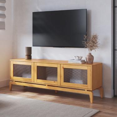 Imagem de Rack para TV até 60 Polegadas Madeira Maciça Vidro Canelado Seiva CabeCasa MadeiraMadeira