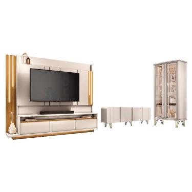 Imagem de Sala de Estar Estante Home Montane, Cristaleira Évora e Buffet Saluti - hb Móveis Off White