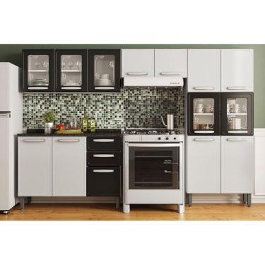 Imagem de Cozinha Completa Evidence 4pçs (2 Armários + 1 Balcão + 1 Paneleiro) C4P55 Branco/Preto - Bertolini