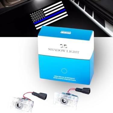 Imagem de Luz de projetor com logotipo LED para porta de carro Tesla, design de bandeira americana de linha azul fina, compatível com modelo 3 Y X S