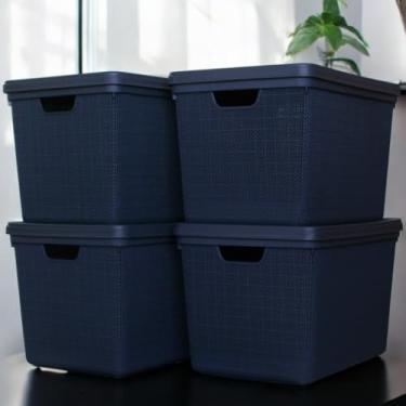 Imagem de Kit 4 Caixas Organizadoras Plásticas 22L com Tampa Empilháveis para Organização de Cozinha Banheiro Escritório (Azul Marinho)