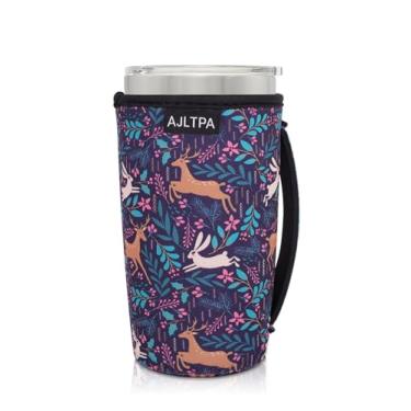 Imagem de Suporte de copo com mangas isoladas de neoprene compatível com copo de 590 ml, YETI Rambler, SUNWILL, RTIC, Trenta, mais copos de café gelados (Deer Bunny Hop)