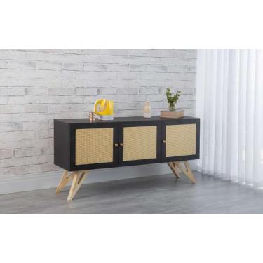 Imagem de Balcão Buffet Para Sala De Jantar Mdf Preto Pés Taeda 3 Portas Pretas 