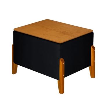 Imagem de Recamier Baú Puff Moderno Retro Pés Em Madeira Maciça Decorativo Baúzinho Design Sofisticado Tampo Em Madeira Premium Para Quarto E Sala Sapateira Para Quarto E Sala Luxo Hall (Preto)