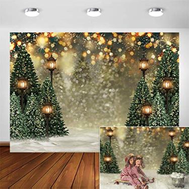 Imagem de Avezano Pano de fundo de inverno de Natal para fotografia pinheiro verde lâmpada de rua floco de neve Natal férias família retrato de crianças decoração de festa adereços de estúdio fotográfico (3 x 2