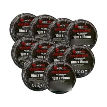 Imagem de Kit 10 Unidades Fita Isolante Adesiva Preta 19mm X 10m - QUALYTEN