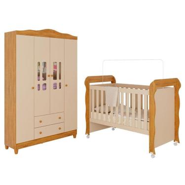 Imagem de Berço Americano Mirelle e Guarda Roupa Infantil Ariel 4 Portas Off White Bétula– Carolina Baby