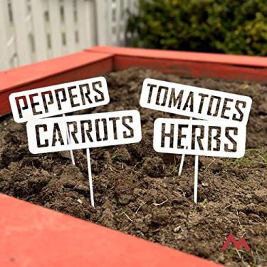 Imagem de Placa de rótulo de planta de jardim de aço revestido com pó branco de 35,5 cm de altura, estaca durável para vegetais, ervas, quintal, estufa, para uso ao ar livre, presente feito nos EUA