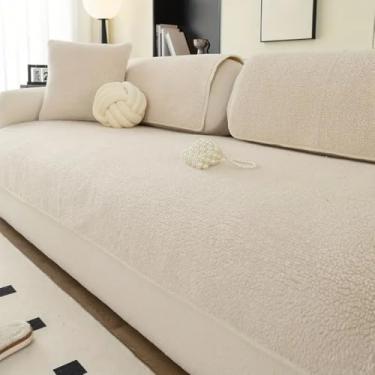 Imagem de Capa de sofá antiderrapante sólida em PU para decoração de sala de estar, capa universal para sofá, toalha para móveis, branca, 90 x 240 cm