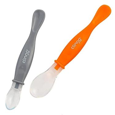 Imagem de Colher Silicone Ponta Dupla Colors Laranja - 2 Unid, Clingo, Laranja/Cinza