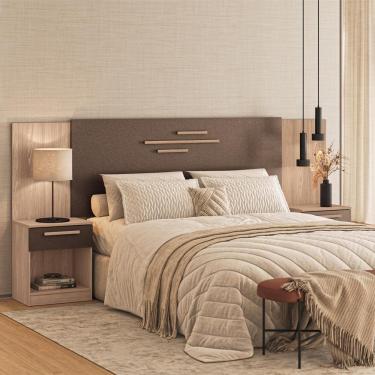 Imagem de Cabeceira para Cama Casal Santos Andirá Chicago com 2 Gavetas – Wood/Couro Terracota