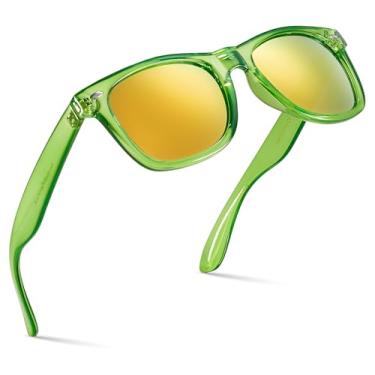 Imagem de Retro Rewind Óculos de sol espelhados coloridos neon anos 80 com armação translúcida para homens e mulheres, Verde neon translúcido | Espelho amarelo Revo, One size fits most