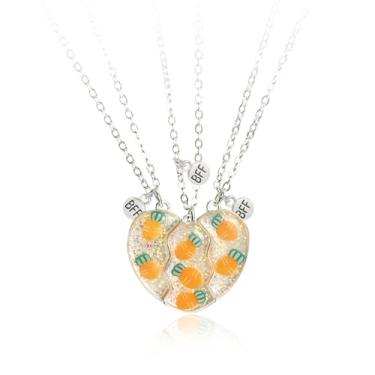 Imagem de Colares BFF Best Friend para 3 meias divisões coração BFF colar de morango coração amizade colar 3 irmãs por cenoura pingente joia amizade, One Size, Zinco, Sem Pedra Preciosa