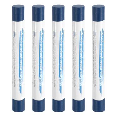 Imagem de HARFINGTON 5 peças de bastões de enchimento de madeira, cera de madeira, retoque de móveis, gizes de cera de reparo para madeira, azul marinho