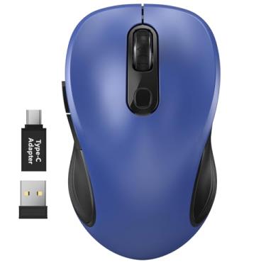 Imagem de Mouse sem fio WisFox 2,4 G para laptop, mouse ergonômico para computador com receptor USB e 3 níveis ajustáveis, mouse sem fio com 6 botões para Windows Mac PC Notebook (azul)