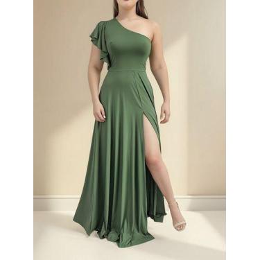 Imagem de Vestido Madrinha Com Fenda E Manga Godê Para Festa Casamento - Casual 