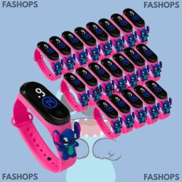 Imagem de Kit 20 Relógio Digital Led Infantil Prova D'água Stitch Azul Rosa Cria