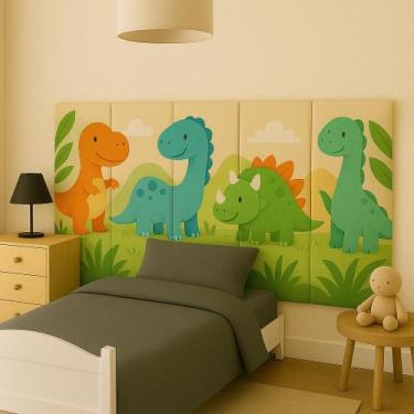 Imagem de Cabeceira Cama Box Solteiro Casal Infantil Personalizada Dinossauros K