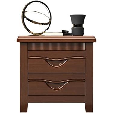 Imagem de Mesa de cabeceira inteligente, armário de cabeceira com gavetas, madeira moderna, mesa de cabeceira pequena, luz simples com 2 gavetas, 50 x 41 x 50 cm (wa (nogueira para mesa de cabeceira)