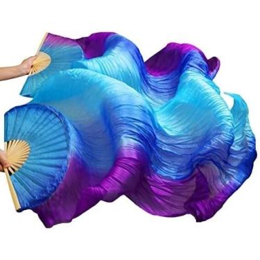 Imagem de Leque de seda de dança, fã de dança do ventre feito à mão feminino qualidade seda fã de dança do ventre véus de dança tamanho: M 150 cm 1 par (2 peças)