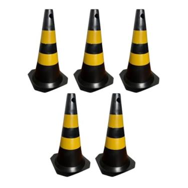 Imagem de Kit 5 Cone de Sinalização 50cm para Trânsito Estacionamento EPI Segurança Preto e Amarelo