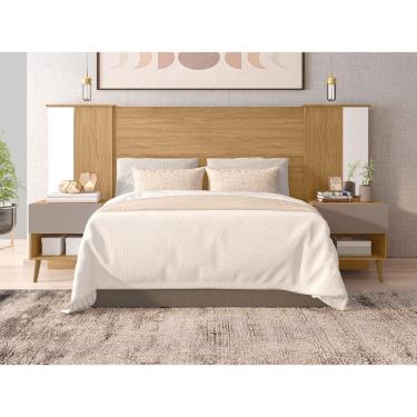 Imagem de Cabeceira Casal Extensível 2 Mesas Com Gaveta Reflex Buriti/Fendi