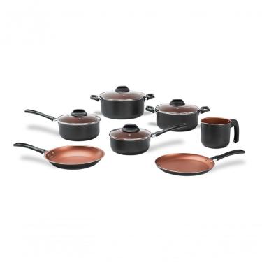 Imagem de Conjunto De Panelas 7 Peças Pro-flon Antiaderente Cinza Range Linha Topázio Brinox Cinza