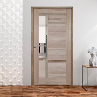 Imagem de Kit Porta De Madeira Pivotante 210X110Cm Batente 11Cm Fechadura 803 Rolete Madeira 3B