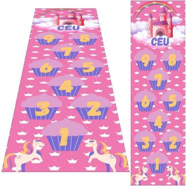 Imagem de Tapete Amarelinha Infantil Ilustrado Criança Lona Título Amarelinha Cupcake