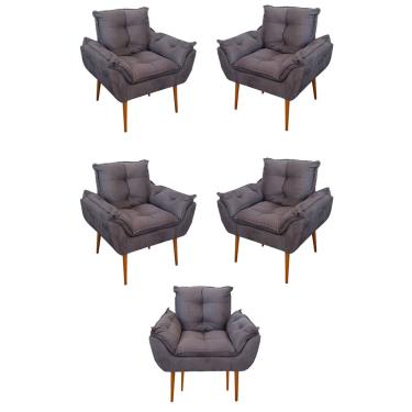 Imagem de Kit 05 Poltrona Opala Sofá Sala, Quarto, Escritório Suede Cor:cinza