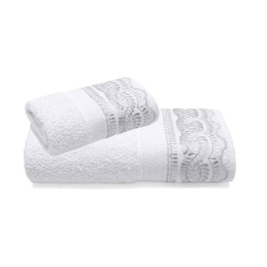 Imagem de Jogo De Toalhas Com Renda 2 Peças Em Algodão 500g/m² Buettner Freire Branco