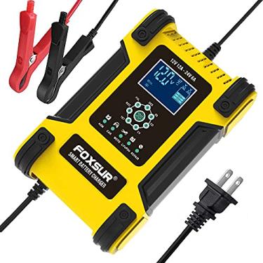 Imagem de FOXSUR Carregador De Bateria Carro 12 A E 7 Estágios Para Baterias Úmidas/De Gel/Sla/Lifepo4/Chumbo-Ácido/Agm, Carregador/Mantenedor Inteligente V/24 V, Quadriciclos/Carrinhos Golfe/Motocicletas/Aut