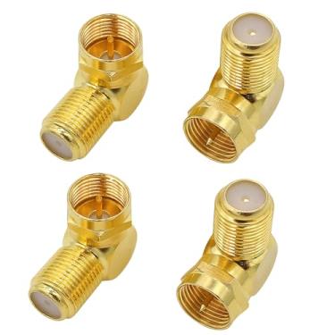 Imagem de exgoofit Conector Coaxial De Ângulo Reto, Adaptador Rg6 Tipo F Banhado A Ouro Em Formato L, Pacote Com 4, Macho Para Fêmea, 90 Graus, Cabos E Placas Parede