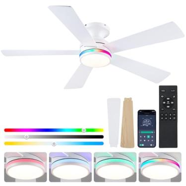 Imagem de BYKISTOK Ventiladores De Teto Rgb Embutidos 46" Com Luzes - Ventilador Perfil Baixo Branco Controle Remoto/Aplicativo, Rgb+3 Circuitos, 6 Velocidades Vento E Reversível, Luminária Moderna Para Festa