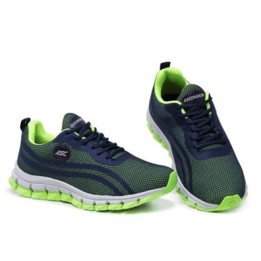 Imagem de Tênis Ortopédico Masculino para Corrida, Caminhada, Academia e Treino – Confortável, Leve e Respirável (Marinho e Verde Limão, BR, Adulto, Numérico, 41)