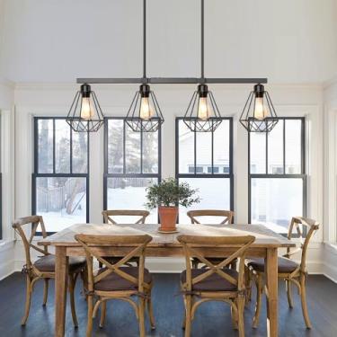 Imagem de Maliralt Luminárias Para Sala De Jantar, Lustres Ilha Cozinha Sobre A Mesa, Pendentes Modernas Fazenda Com 4 Luzes, Mesa Suspensa No Teto Altura Ajustável