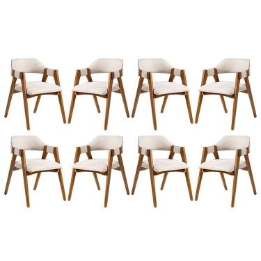Imagem de Kit 8 Cadeiras Estofada Lua com Encosto Anatômico em Madeira Maciça Imbuia Linho Bege L60 RMI