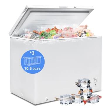 Imagem de Smad Freezer Horizontal De 10 Pés Cúbicos, Grande, Com Trava E 3 Cestos Removíveis, 4 Rodas, Termostato Ajustável, Baixo Ruído, Pronto Para Garagem, Cozinha, Branco