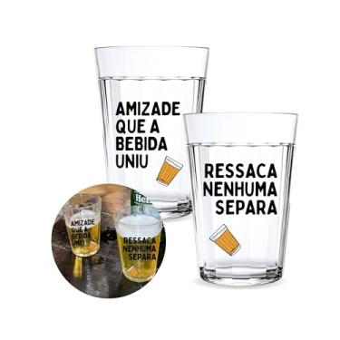 Imagem de Kit 2 Copos Americano 190ml Combinado Estampado Frase Engraçada Amizade Cerveja Ressaca Vidro
