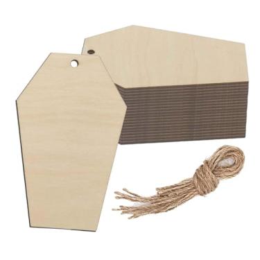 Imagem de UGPLM 20x Etiquetas de madeira para enfeites, pinturas, etiquetas de preço, recortes de caixão inacabados, artesanato de caixão de Halloween para porta,